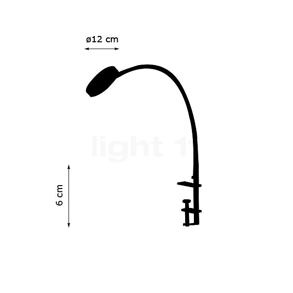 Holtkötter Flex K, lámpara con pinza LED latón/negro - alzado con dimensiones