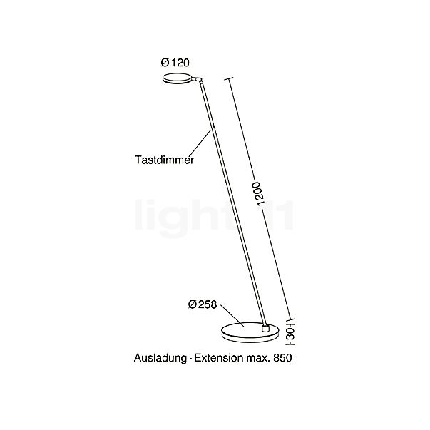 Holtkötter Plano S Gulvlampe LED aluminium mat skitse