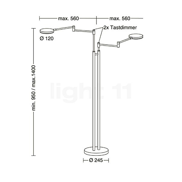 Holtkötter Plano Twin Floor Lamp LED brass anodised sketch