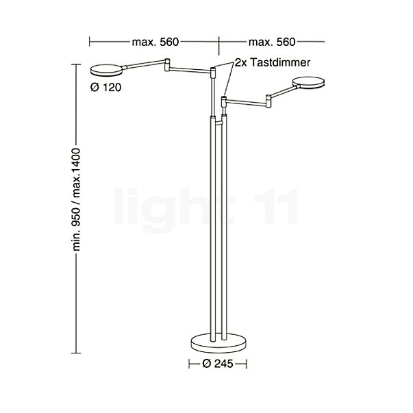 Holtkötter Plano Twin Lampada da terra LED platino - vista in sezione