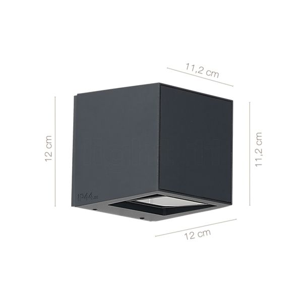 Measurements of the IP44.DE Gap Q LED anthracite in detail: height, width, depth and diameter of the individual parts.