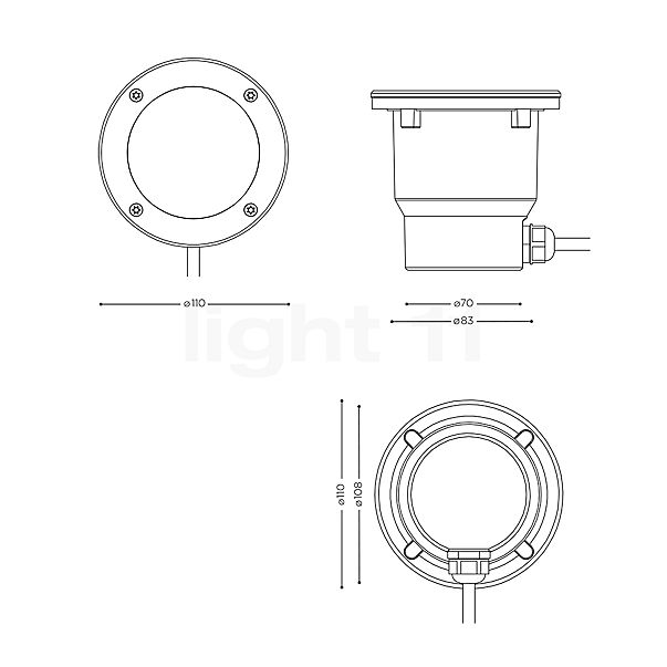 IP44.DE In S, foco de suelo empotrable LED negro - alzado con dimensiones