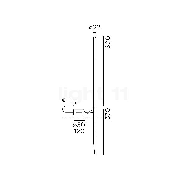 IP44.DE Kal Connect Bolderarmatuur LED zwart- 60 cm schets