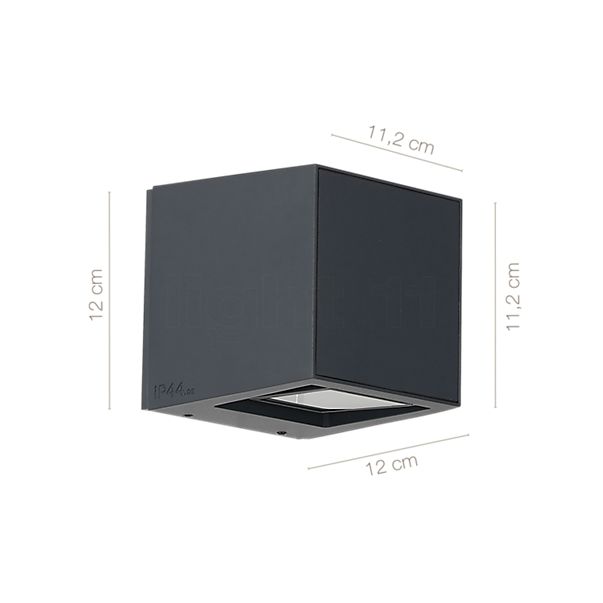 Measurements of the IP44.de Gap Q LED anthracite in detail: height, width, depth and diameter of the individual parts.