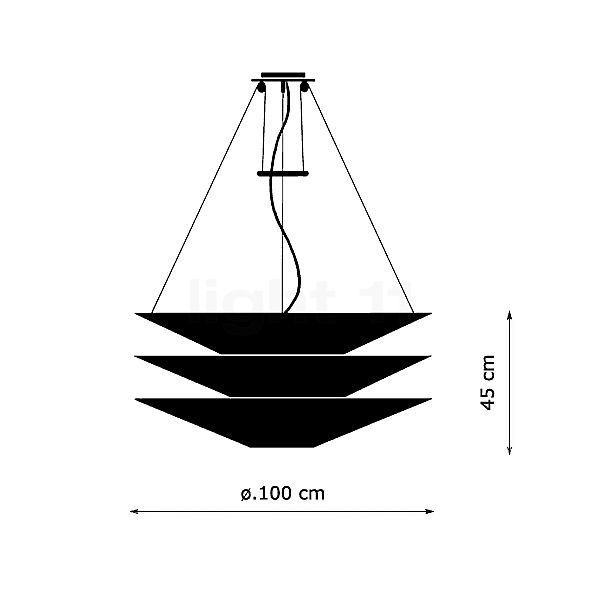 Ingo Maurer Floatation, lámpara de suspensión ø100 cm - cable 200 cm - alzado con dimensiones