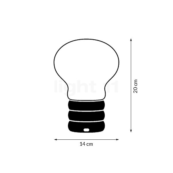 Ingo Maurer b.bulb, lámpara recargable LED opalino/cromo - alzado con dimensiones