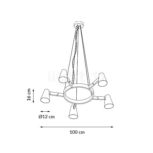 It's about RoMi Biarritz, lámpara de araña blanco - alzado con dimensiones
