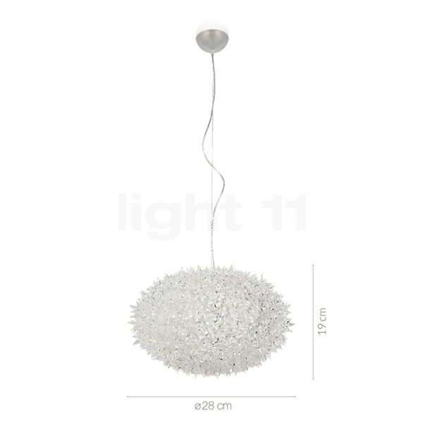 De afmetingen van de Kartell Bloom Small Hanglamp lavendel in detail: hoogte, breedte, diepte en diameter van de afzonderlijke onderdelen.