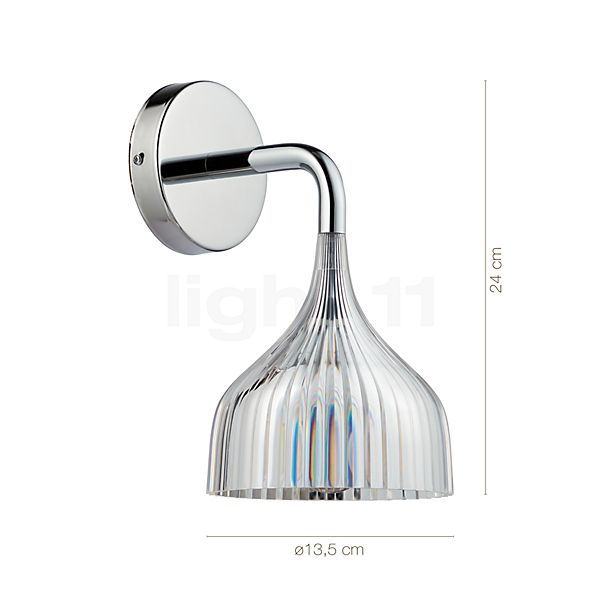 Dimensions du luminaire Kartell É Parete blanc brillant en détail - hauteur, largeur, profondeur et diamètre de chaque composant.