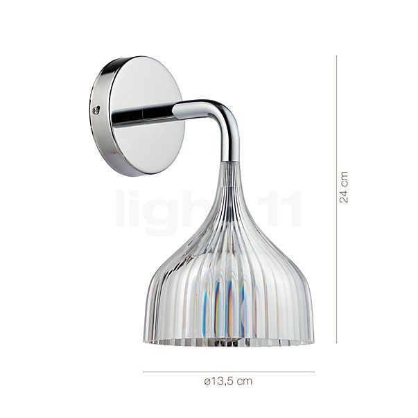Measurements of the Kartell É Parete crystal clear in detail: height, width, depth and diameter of the individual parts.