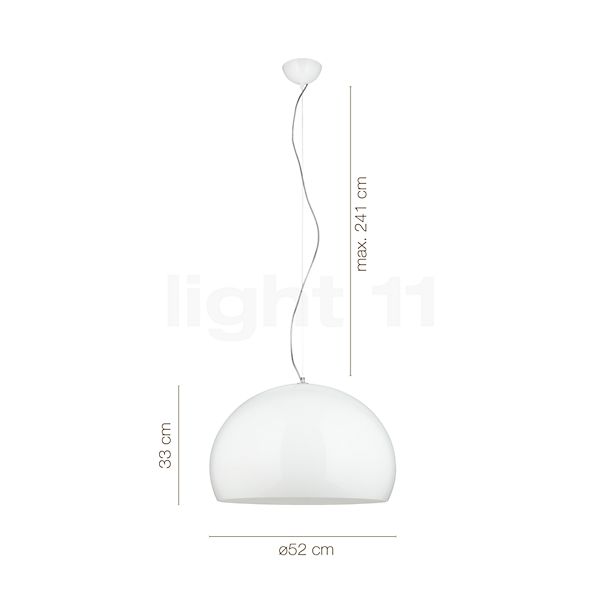 De afmetingen van de Kartell FL/Y Hanglamp wit glanzend in detail: hoogte, breedte, diepte en diameter van de afzonderlijke onderdelen.