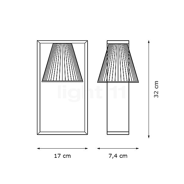 Kartell Light-Air, lámpara de sobremesa cristalino con motivo en relieve - alzado con dimensiones