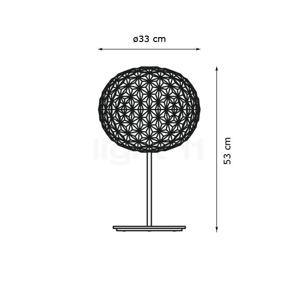 Kartell Planet, lámpara de sobremesa con pie LED ahumado - alzado con dimensiones