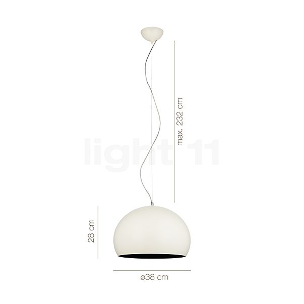 Measurements of the Kartell Small FL/Y Pendant Light brown matt in detail: height, width, depth and diameter of the individual parts.