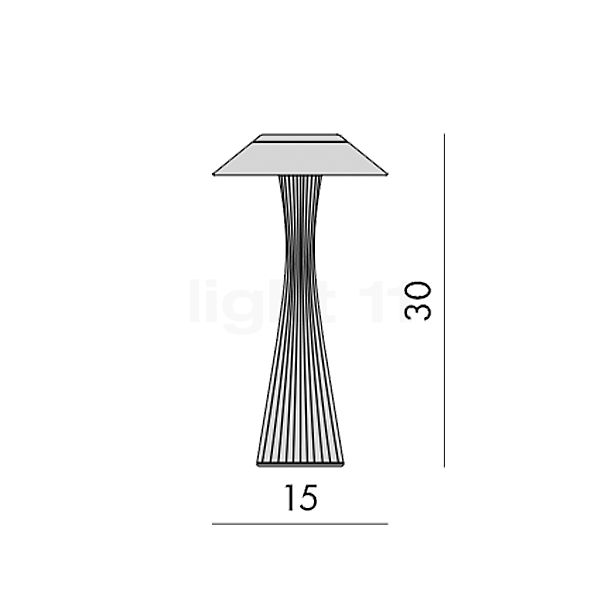 Kartell Space, lámpara de sobremesa LED titanio - alzado con dimensiones