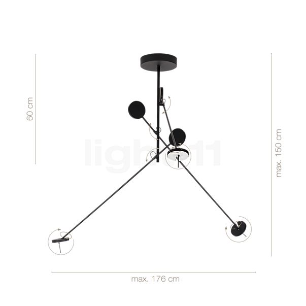 Measurements of the LEDS-C4 Invisible pendant light 3 lamps LED dimmable , discontinued product in detail: height, width, depth and diameter of the individual parts.