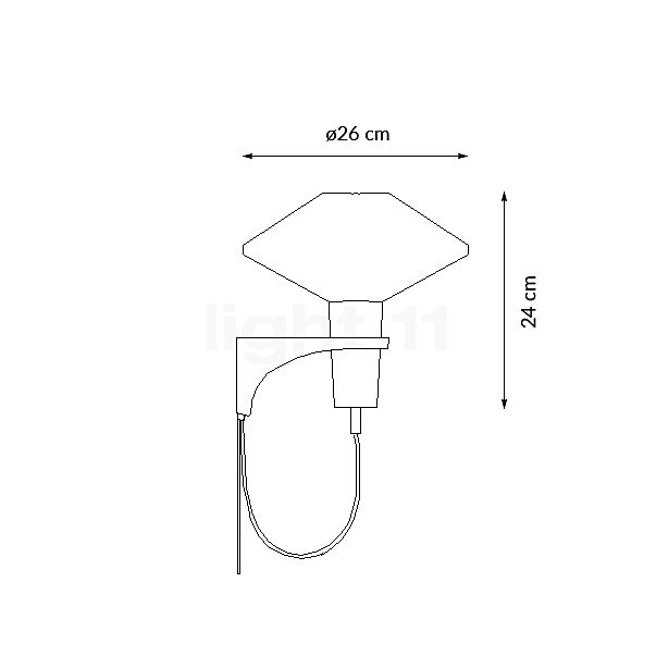 Le Klint Model 204, lámpara de pared roble ahumado - plástico - alzado con dimensiones