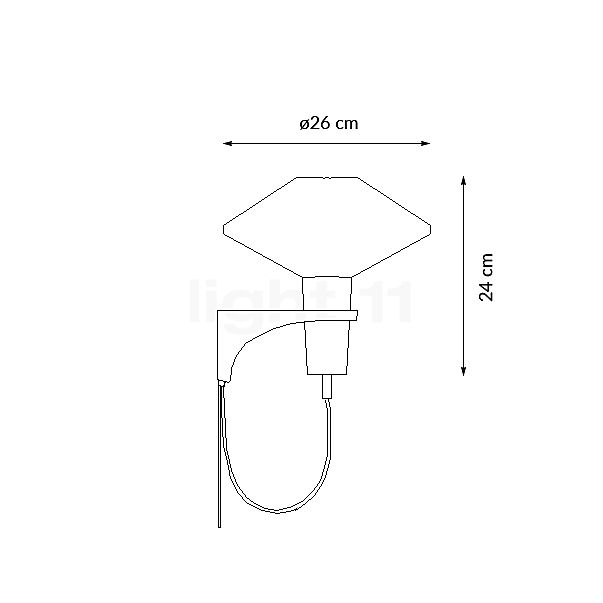 Le Klint Model 204, lámpara de pared roble brillante - plástico - alzado con dimensiones