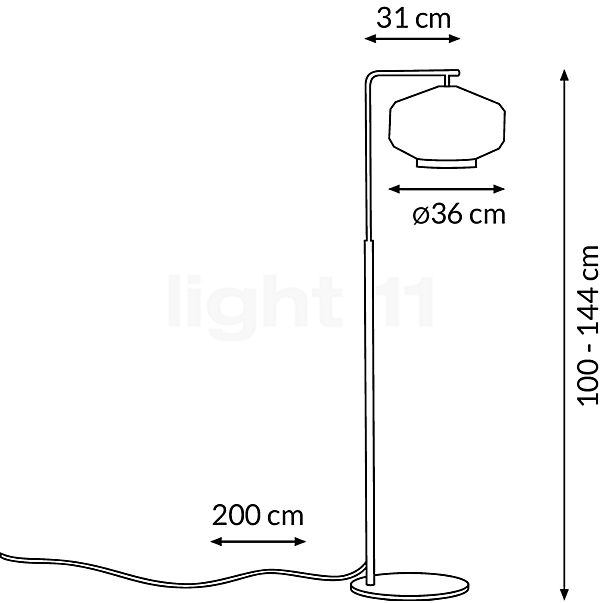 Le Klint Shibui, lámpara de pie negro - alzado con dimensiones