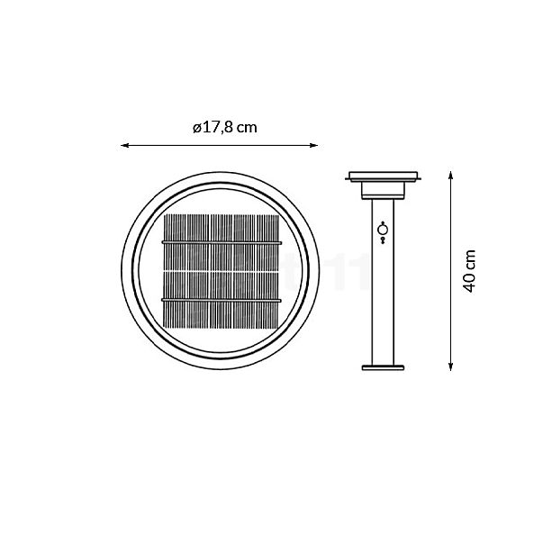 Ledvance Endura Solar, luz de pedestal LED negro - alzado con dimensiones
