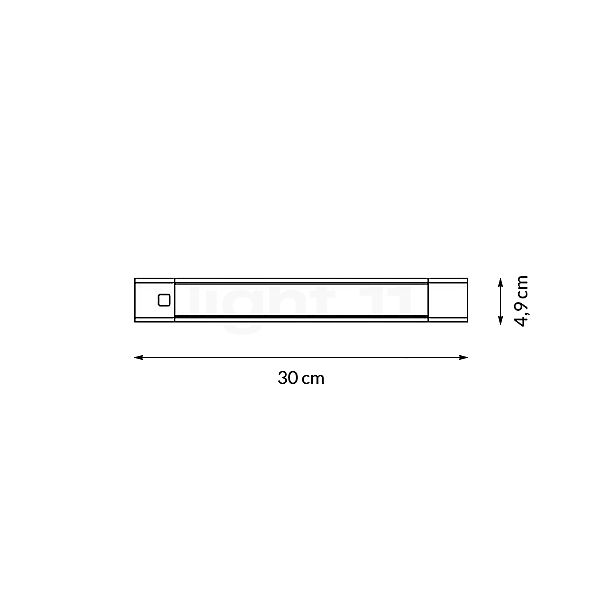 Ledvance Linear Slim, luz debajo del gabinete LED 30 cm, con control gestual - alzado con dimensiones