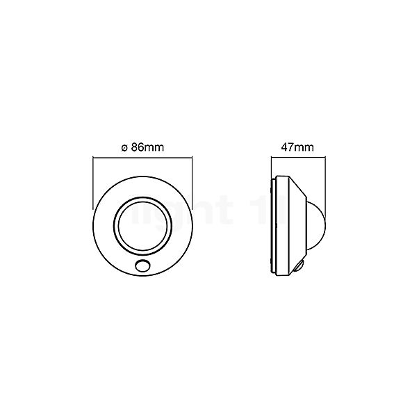 Ledvance Nightlux Ceiling, luz de noche LED plateado - alzado con dimensiones