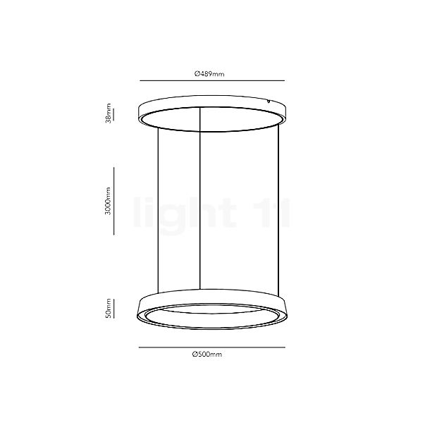 Light Point Edge Round, lámpara de suspensión LED titanio - 50 cm - alzado con dimensiones