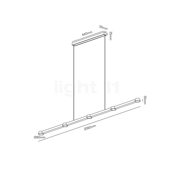 Light Point Optic Linear Hanglamp LED carbon zwart - 200 cm schets