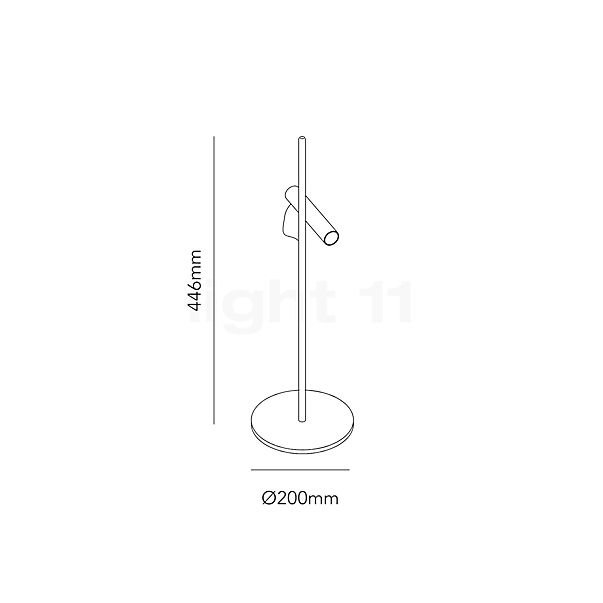 Die Abmessungen der Light Point Spirit T1 Tischleuchte LED schwarz im Detail: Höhe, Breite, Tiefe und Durchmesser der einzelnen Bestandteile.