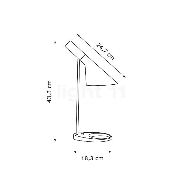 Louis Poulsen AJ Mini, lámpara de sobremesa acero inoxidable - alzado con dimensiones
