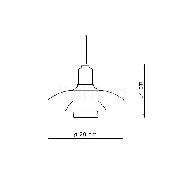 Louis Poulsen PH 2/1, lámpara de suspensión cromo negro - alzado con dimensiones