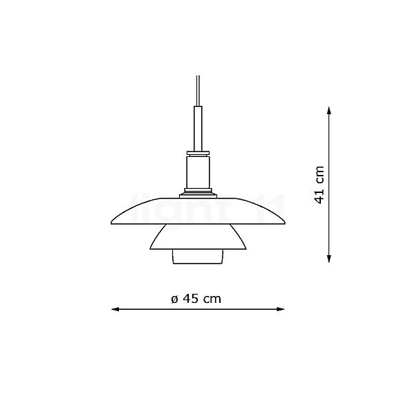 Louis Poulsen PH 4½-4, lámpara de suspensión en vidrio cromo brillo - alzado con dimensiones