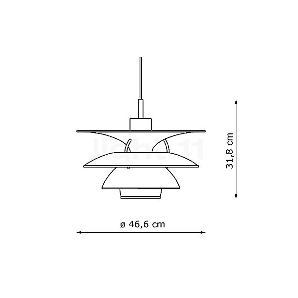 Louis Poulsen PH 5-4½, lámpara de suspensión blanco - alzado con dimensiones