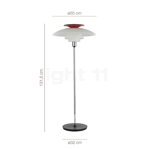 Measurements of the Louis Poulsen PH 80 Floor Lamp black/white with dimmer , discontinued product in detail: height, width, depth and diameter of the individual parts.