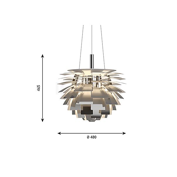 Louis Poulsen PH Artichoke Suspension LED métal - acier inoxydable mat - ø48 cm - dim to warm - phasendimmbar - vue en coupe