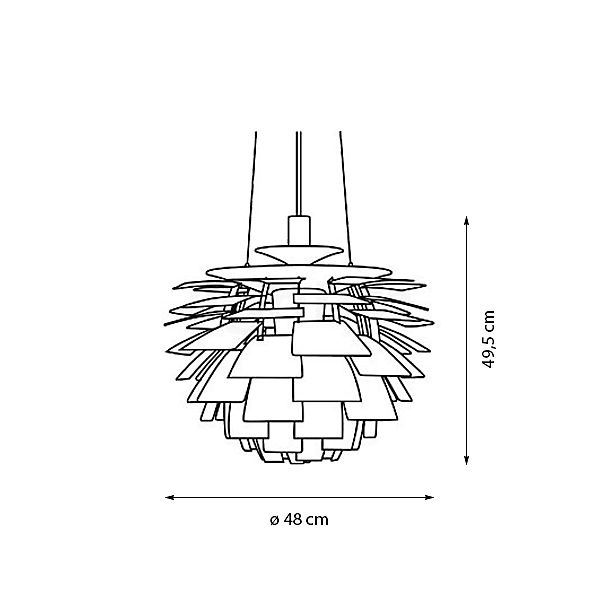 Louis Poulsen PH Artichoke, lámpara de suspensión metal - blanco - ø48 cm - alzado con dimensiones