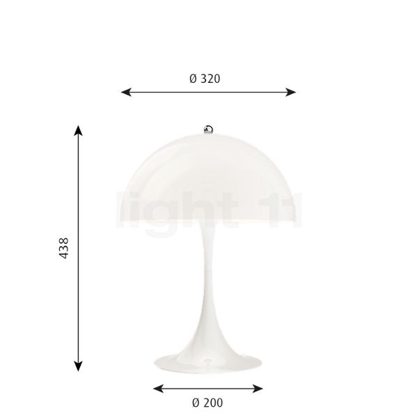 Dati tecnici del/della Louis Poulsen Panthella Lampada da tavolo opale bianco - 32 cm in dettaglio: altezza, larghezza, profondità e diametro dei singoli componenti.