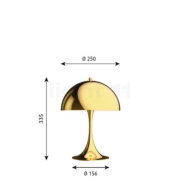 Louis Poulsen Panthella Lampe de table LED laiton - 25 cm , fin de série - vue en coupe