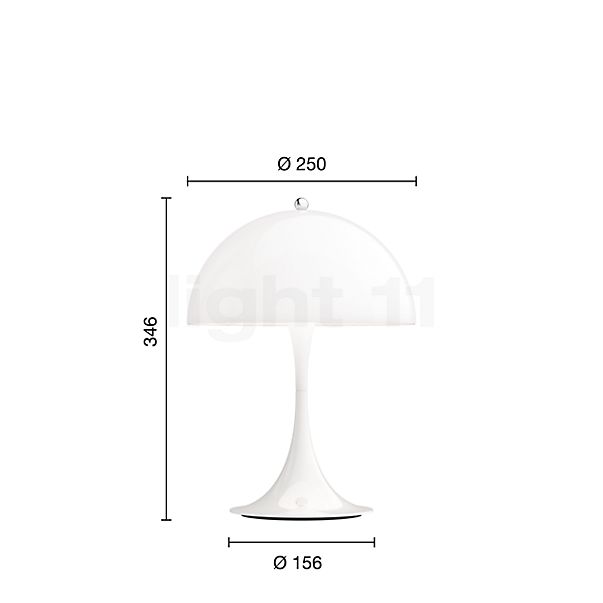 Louis Poulsen Panthella, portable lámpara recargable LED acrílico - opalino blanco - 25 cm - alzado con dimensiones