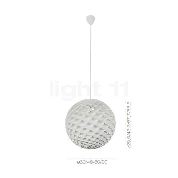 Measurements of the Louis Poulsen Patera Pendant Light ø45 cm , Warehouse sale, as new, original packaging in detail: height, width, depth and diameter of the individual parts.