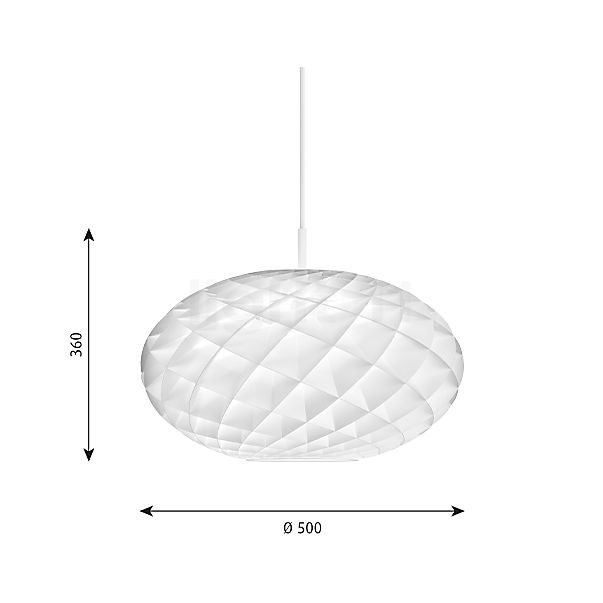 Louis Poulsen Patera, lámpara de suspensión ovalada blanco , artículo en fin de serie - alzado con dimensiones
