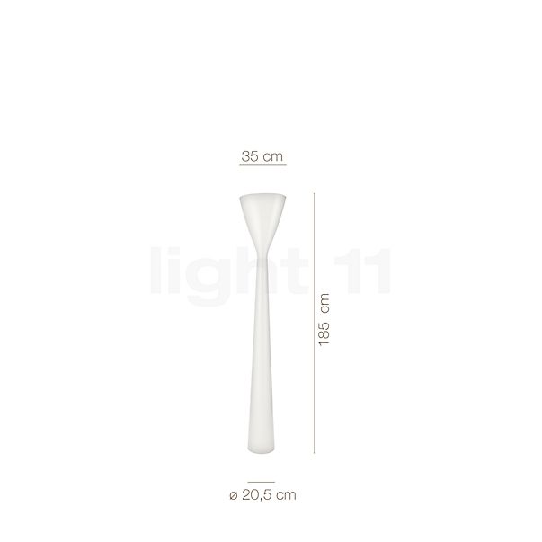 Målene for Luceplan Carrara LED hvid: De enkelte komponenters højde, bredde, dybde og diameter.