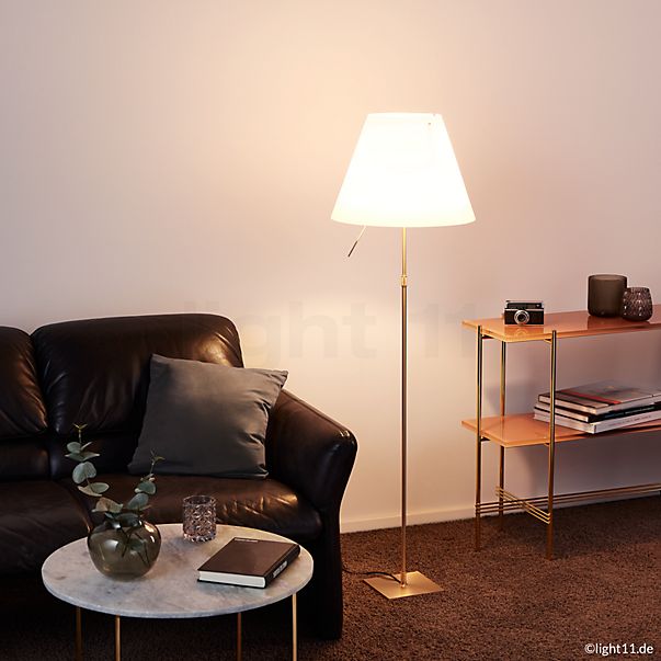 Luceplan Costanza Floor Lamp shade white/frame brass - telescope - with dimmer - ø40 cm