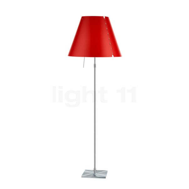 Luceplan Costanza, lámpara de pie pantalla rojo grosella/marco aluminio - telescopio - con botón - ø40 cm