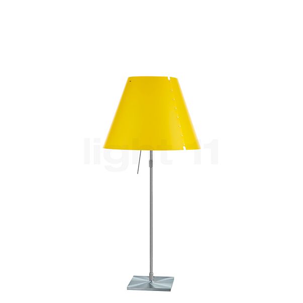 Luceplan Costanza, lámpara de sobremesa pantalla amarillo canario/marco aluminio - telescopio - con botón