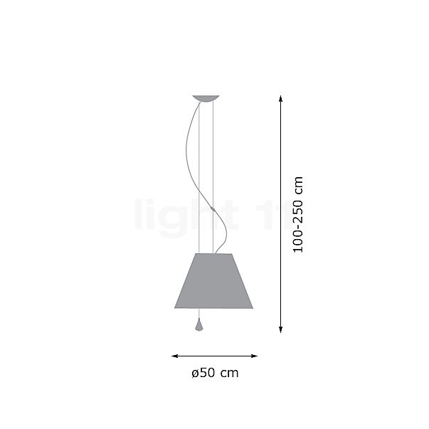 Luceplan Costanza, lámpara de suspensión pantalla blanco - ø50 cm - tira de la cuerda - alzado con dimensiones