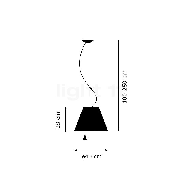 Luceplan Costanza, lámpara de suspensión pantalla rojo grosella - ø40 cm - tira de la cuerda - alzado con dimensiones