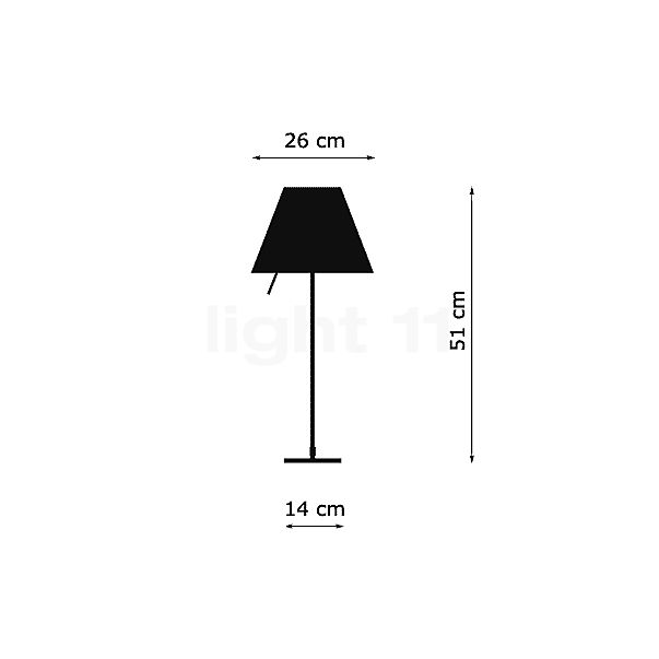 Luceplan Costanzina, lámpara de sobremesa latón/turrón - alzado con dimensiones