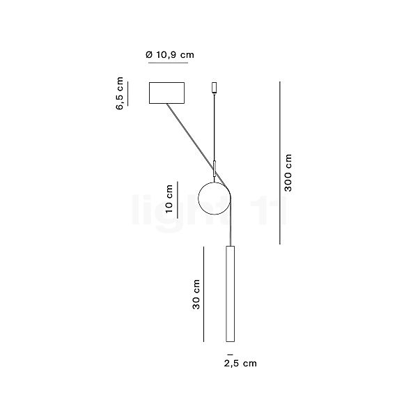 Luceplan Doi Suspension LED avec Accessoire laiton/noir/laiton - Dali - vue en coupe