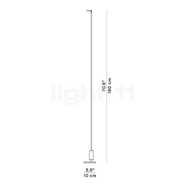Luceplan Flia, lámpara recargable LED 180 cm - alzado con dimensiones
